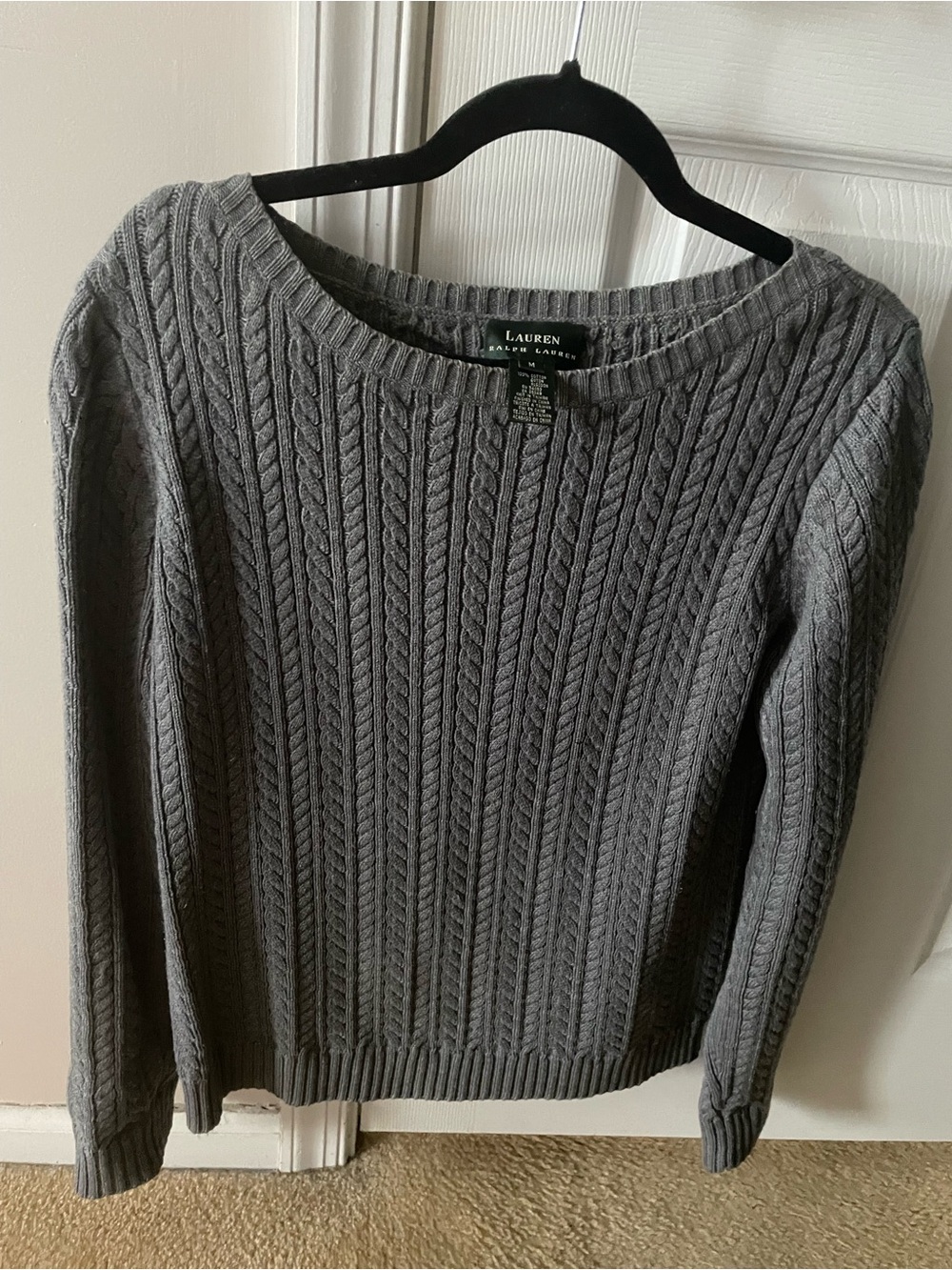 Vintage Ralph Lauren Gray Cotton Cable Knit Sweater Size Medium - Picture 8 of 12